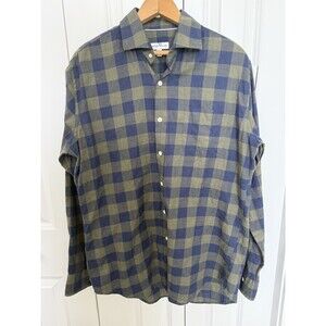 Peter Millar men’s button down 100% cotton shirt plaid green/blue